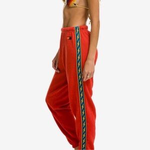 Red aviator nation Pants with Blue Lightning Side Stripe